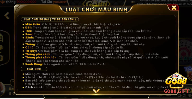 Luật chơi mậu binh Go88